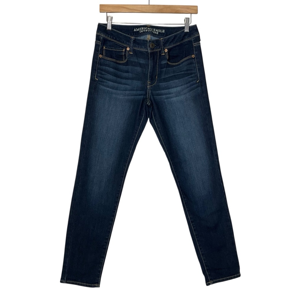 AMERICAN EAGLE sz 6 Super Skinny Jeans Whiskering Shading 5 Pkts Blue